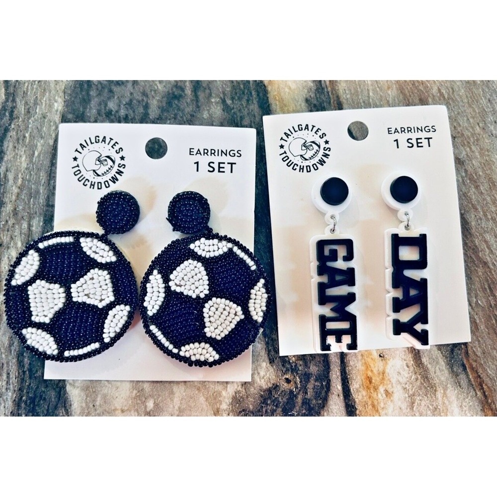 Soccer & Game Day Earrings Tailgates & Touchdowns Black/White 2.5" in Length New